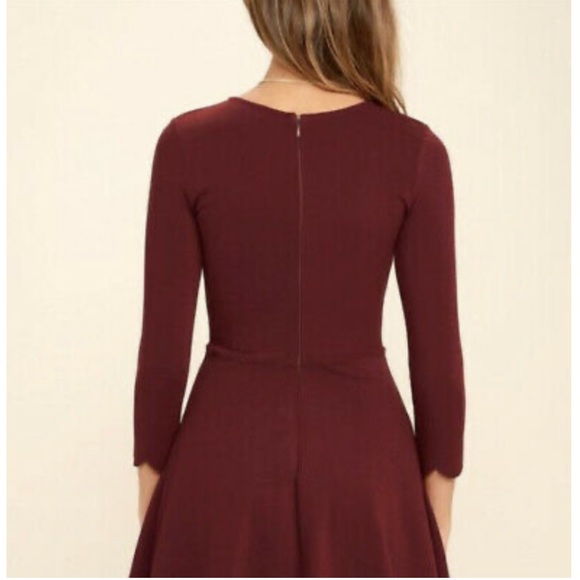Lulu’s Cumulonimbus Clouds Burgundy Red Scallop Dress Sz M - Picture 2 of 10